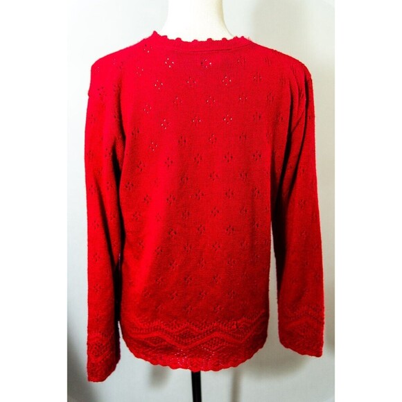 Vintage Carly Blake Red Long sleeve womens Holiday Party Sweater Eyelet M - Picture 2 of 6